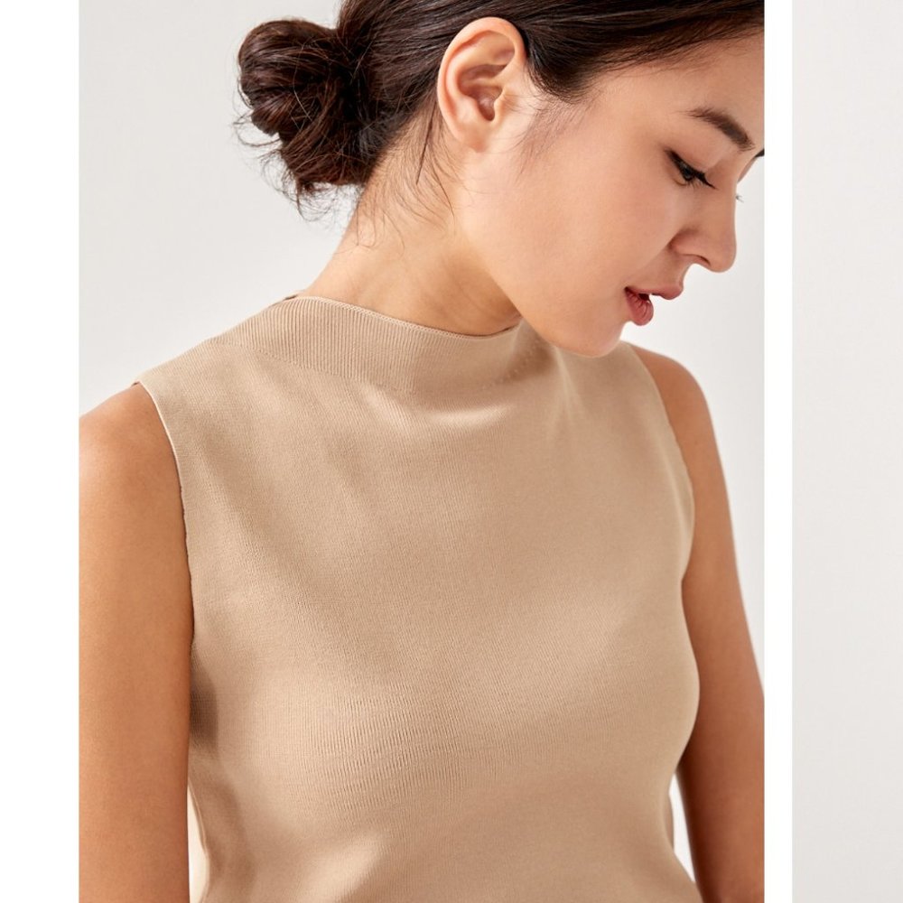 Love Bonito Haniela Funnel Neck Knit Top - Size S Nude - NWT